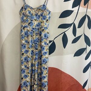 Floral Maxi Dress with Blue and Yellow Flowers